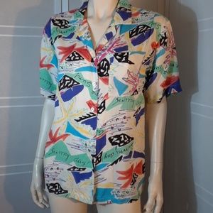 French Navy 100% rayon camp shirt M